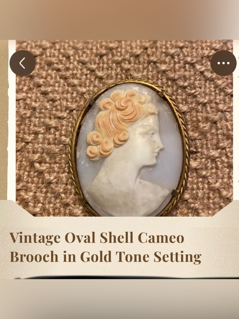 Vintage Shell Cameo Brooch in Gold Tone